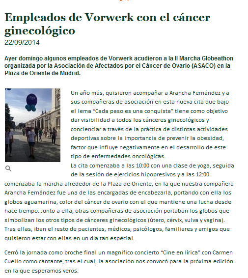 Vorwerk Globeathon ASACO cancer ovario